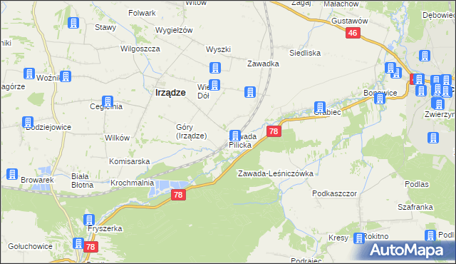 mapa Zawada Pilicka, Zawada Pilicka na mapie Targeo