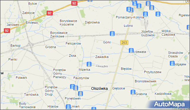 mapa Zawadka gmina Olszówka, Zawadka gmina Olszówka na mapie Targeo