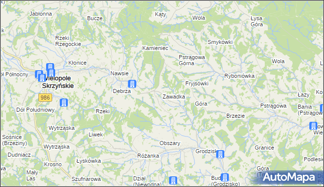 mapa Zawadka gmina Strzyżów, Zawadka gmina Strzyżów na mapie Targeo