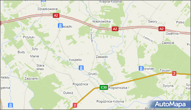 mapa Zawadki gmina Międzyrzec Podlaski, Zawadki gmina Międzyrzec Podlaski na mapie Targeo