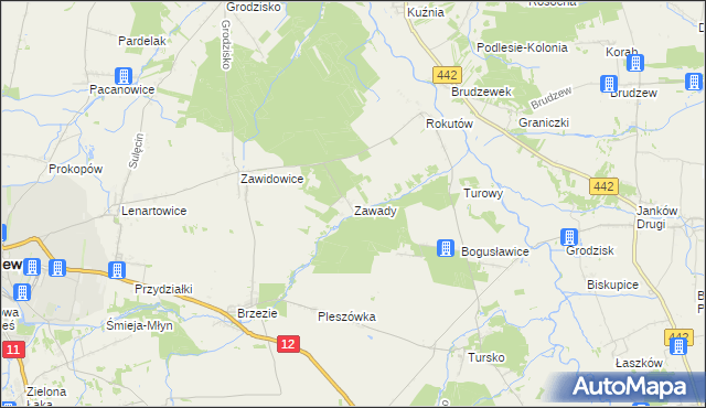 mapa Zawady gmina Pleszew, Zawady gmina Pleszew na mapie Targeo