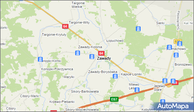 mapa Zawady powiat białostocki, Zawady powiat białostocki na mapie Targeo