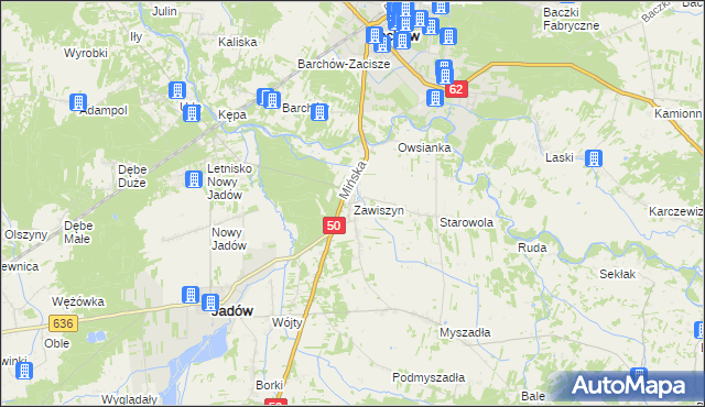 mapa Zawiszyn gmina Jadów, Zawiszyn gmina Jadów na mapie Targeo
