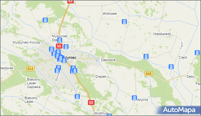 mapa Zawodzie gmina Myszyniec, Zawodzie gmina Myszyniec na mapie Targeo