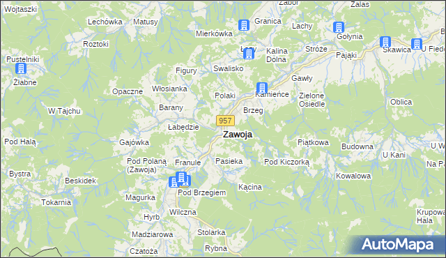 mapa Zawoja, Zawoja na mapie Targeo