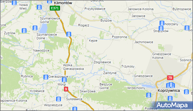 mapa Zbigniewice-Kolonia, Zbigniewice-Kolonia na mapie Targeo