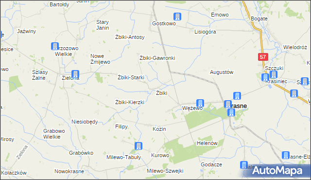mapa Żbiki gmina Krasne, Żbiki gmina Krasne na mapie Targeo