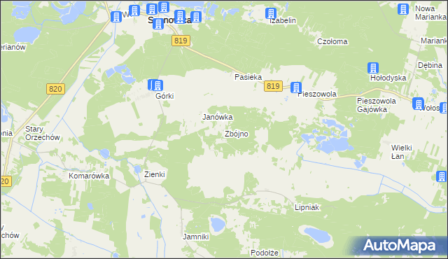 mapa Zbójno gmina Sosnowica, Zbójno gmina Sosnowica na mapie Targeo
