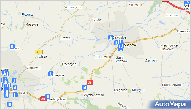 mapa Zborowice gmina Wiązów, Zborowice gmina Wiązów na mapie Targeo