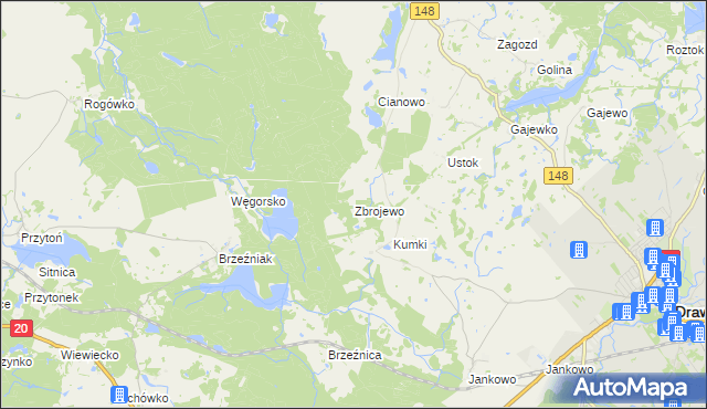 mapa Zbrojewo, Zbrojewo na mapie Targeo