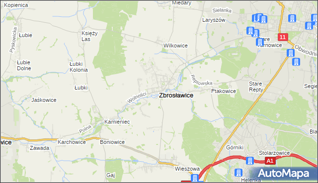 mapa Zbrosławice, Zbrosławice na mapie Targeo