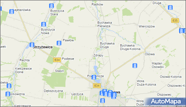 mapa Zdrapy gmina Bychawa, Zdrapy gmina Bychawa na mapie Targeo