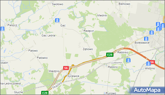 mapa Zębowo gmina Kobylnica, Zębowo gmina Kobylnica na mapie Targeo