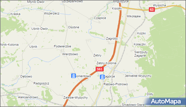 mapa Żebry gmina Śniadowo, Żebry gmina Śniadowo na mapie Targeo