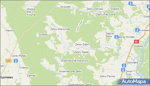 mapa Żebry-Żabin, Żebry-Żabin na mapie Targeo
