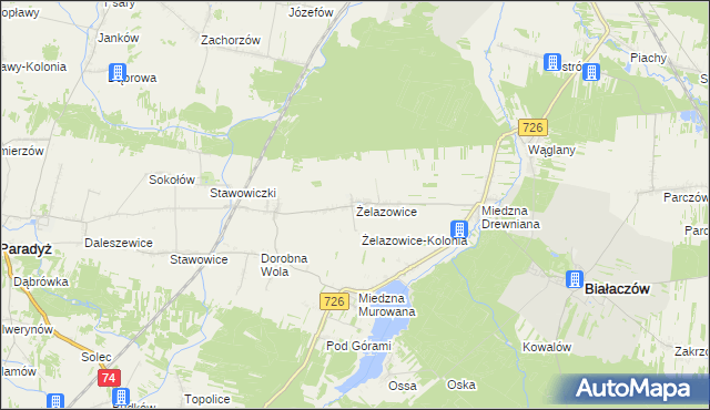 mapa Żelazowice, Żelazowice na mapie Targeo