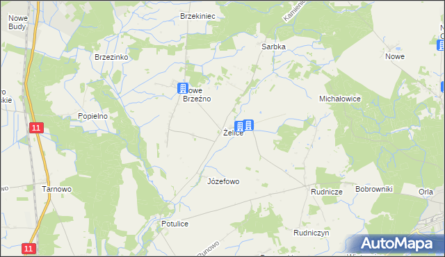 mapa Żelice gmina Wągrowiec, Żelice gmina Wągrowiec na mapie Targeo