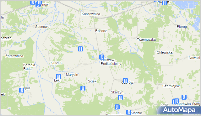 mapa Żeliszew Podkościelny, Żeliszew Podkościelny na mapie Targeo