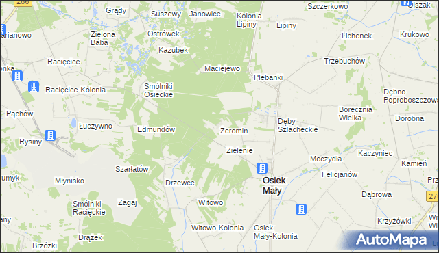 mapa Żeromin gmina Osiek Mały, Żeromin gmina Osiek Mały na mapie Targeo