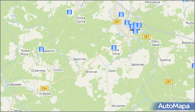 mapa Zieleniec gmina Jasień, Zieleniec gmina Jasień na mapie Targeo