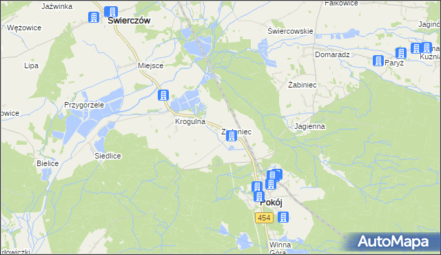 mapa Zieleniec gmina Pokój, Zieleniec gmina Pokój na mapie Targeo