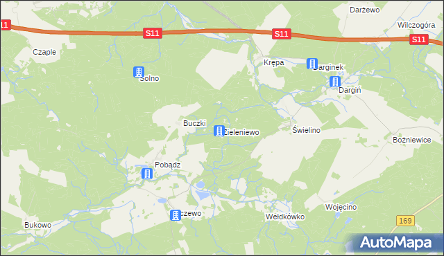 mapa Zieleniewo gmina Bobolice, Zieleniewo gmina Bobolice na mapie Targeo