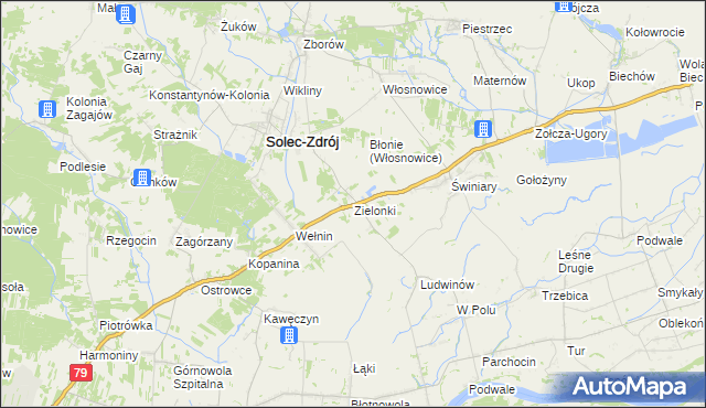 mapa Zielonki gmina Solec-Zdrój, Zielonki gmina Solec-Zdrój na mapie Targeo