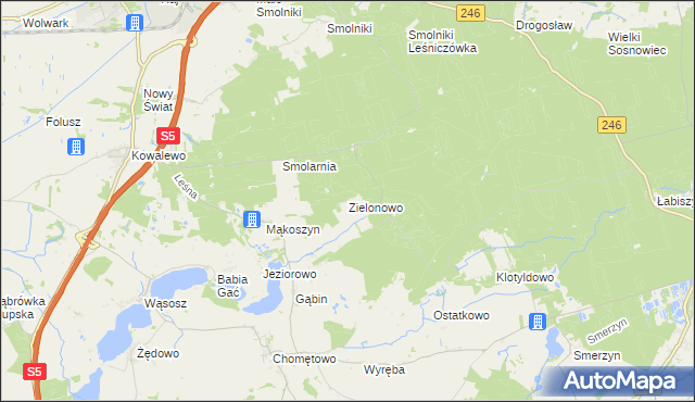 mapa Zielonowo gmina Szubin, Zielonowo gmina Szubin na mapie Targeo