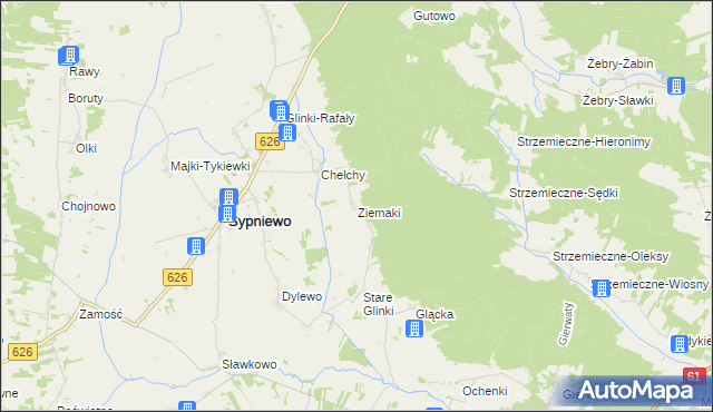 mapa Ziemaki gmina Sypniewo, Ziemaki gmina Sypniewo na mapie Targeo