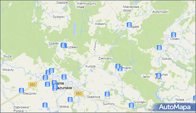mapa Ziemiany gmina Banie Mazurskie, Ziemiany gmina Banie Mazurskie na mapie Targeo