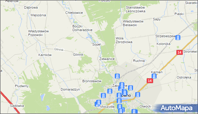 mapa Ziewanice, Ziewanice na mapie Targeo