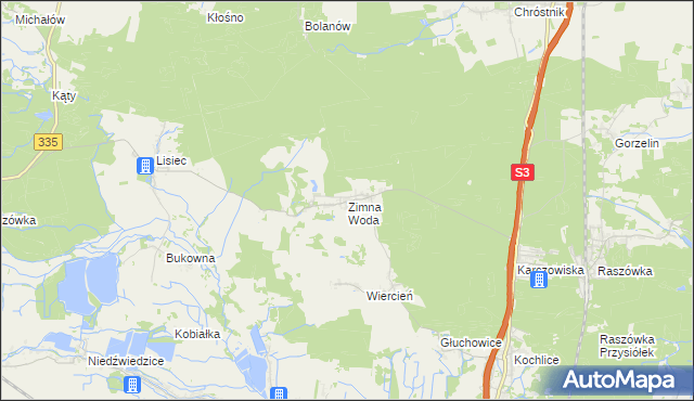 mapa Zimna Woda gmina Lubin, Zimna Woda gmina Lubin na mapie Targeo