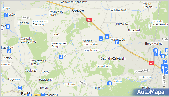 mapa Złochowice, Złochowice na mapie Targeo