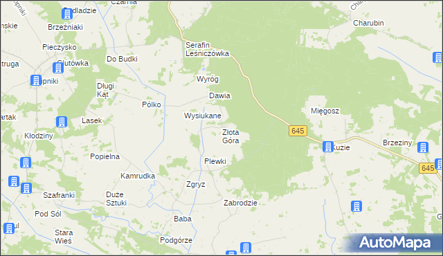 mapa Złota Góra gmina Łyse, Złota Góra gmina Łyse na mapie Targeo