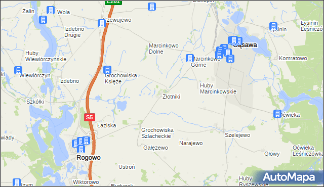 mapa Złotniki gmina Rogowo, Złotniki gmina Rogowo na mapie Targeo