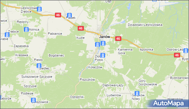 mapa Złoty Potok gmina Janów, Złoty Potok gmina Janów na mapie Targeo