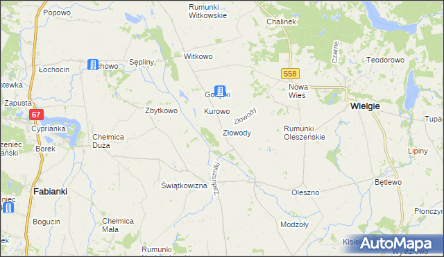 mapa Złowody, Złowody na mapie Targeo