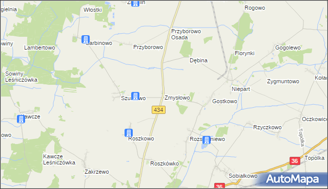 mapa Zmysłowo gmina Miejska Górka, Zmysłowo gmina Miejska Górka na mapie Targeo