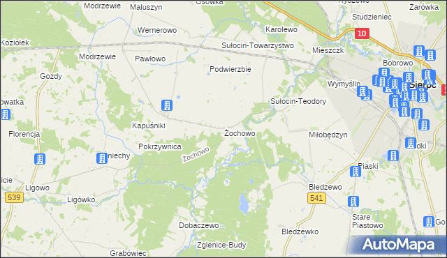 mapa Żochowo gmina Sierpc, Żochowo gmina Sierpc na mapie Targeo