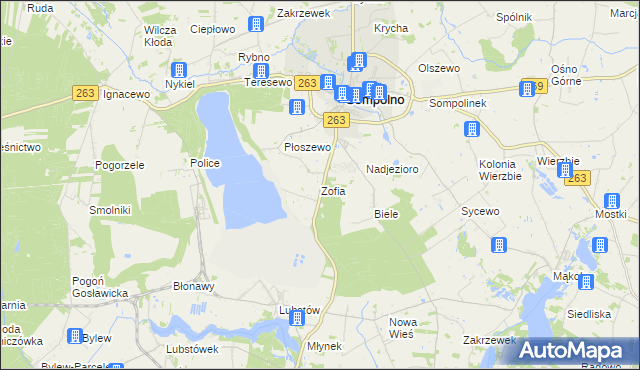 mapa Zofia gmina Sompolno, Zofia gmina Sompolno na mapie Targeo