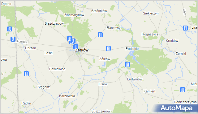 mapa Żółków gmina Żerków, Żółków gmina Żerków na mapie Targeo