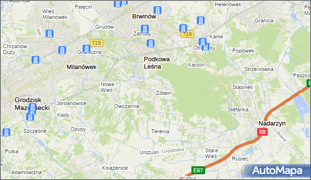 mapa Żółwin gmina Brwinów, Żółwin gmina Brwinów na mapie Targeo