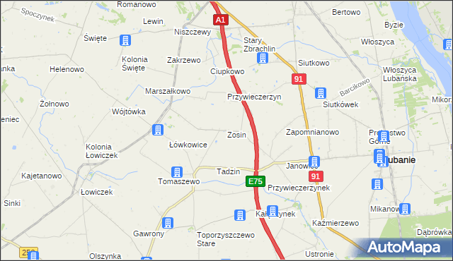 mapa Zosin gmina Lubanie, Zosin gmina Lubanie na mapie Targeo