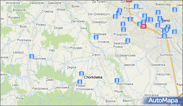 mapa Zręcin, Zręcin na mapie Targeo