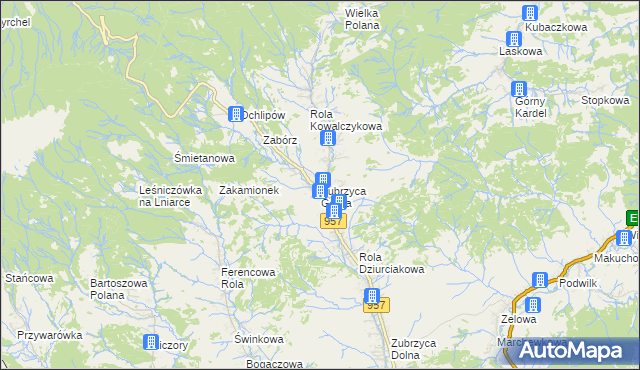 mapa Zubrzyca Górna, Zubrzyca Górna na mapie Targeo