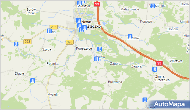 mapa Żuków gmina Nowe Miasteczko, Żuków gmina Nowe Miasteczko na mapie Targeo