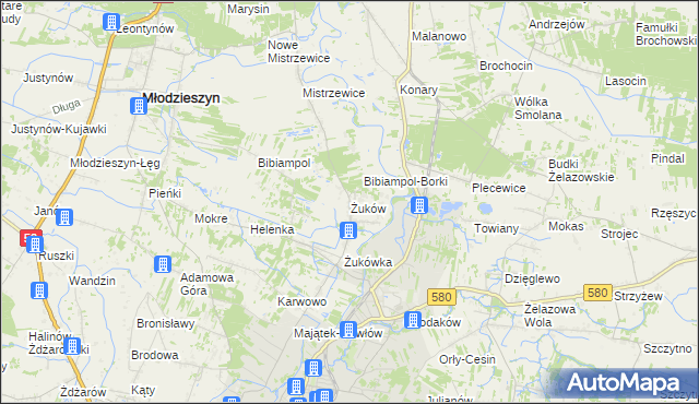 mapa Żuków gmina Sochaczew, Żuków gmina Sochaczew na mapie Targeo