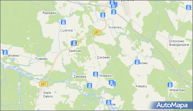 mapa Żukówek gmina Tychowo, Żukówek gmina Tychowo na mapie Targeo
