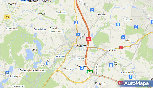 mapa Żukowo powiat kartuski, Żukowo powiat kartuski na mapie Targeo