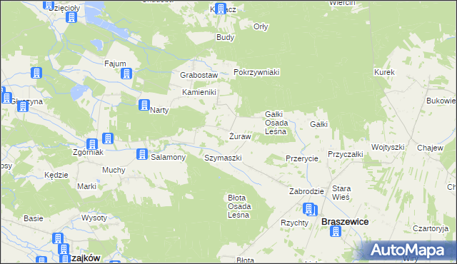 mapa Żuraw gmina Brąszewice, Żuraw gmina Brąszewice na mapie Targeo